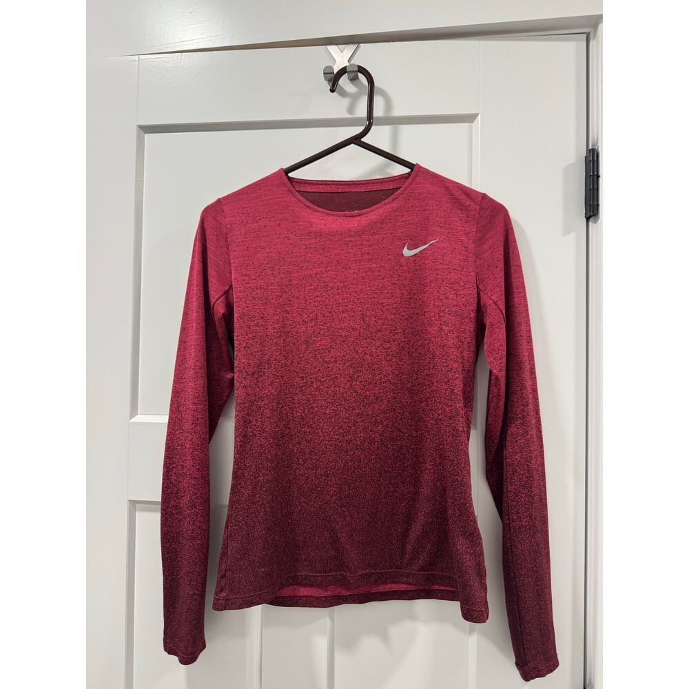 Burgandy Nike Dri Fit Running Compression Long sleeve M - Picture 2 of 7